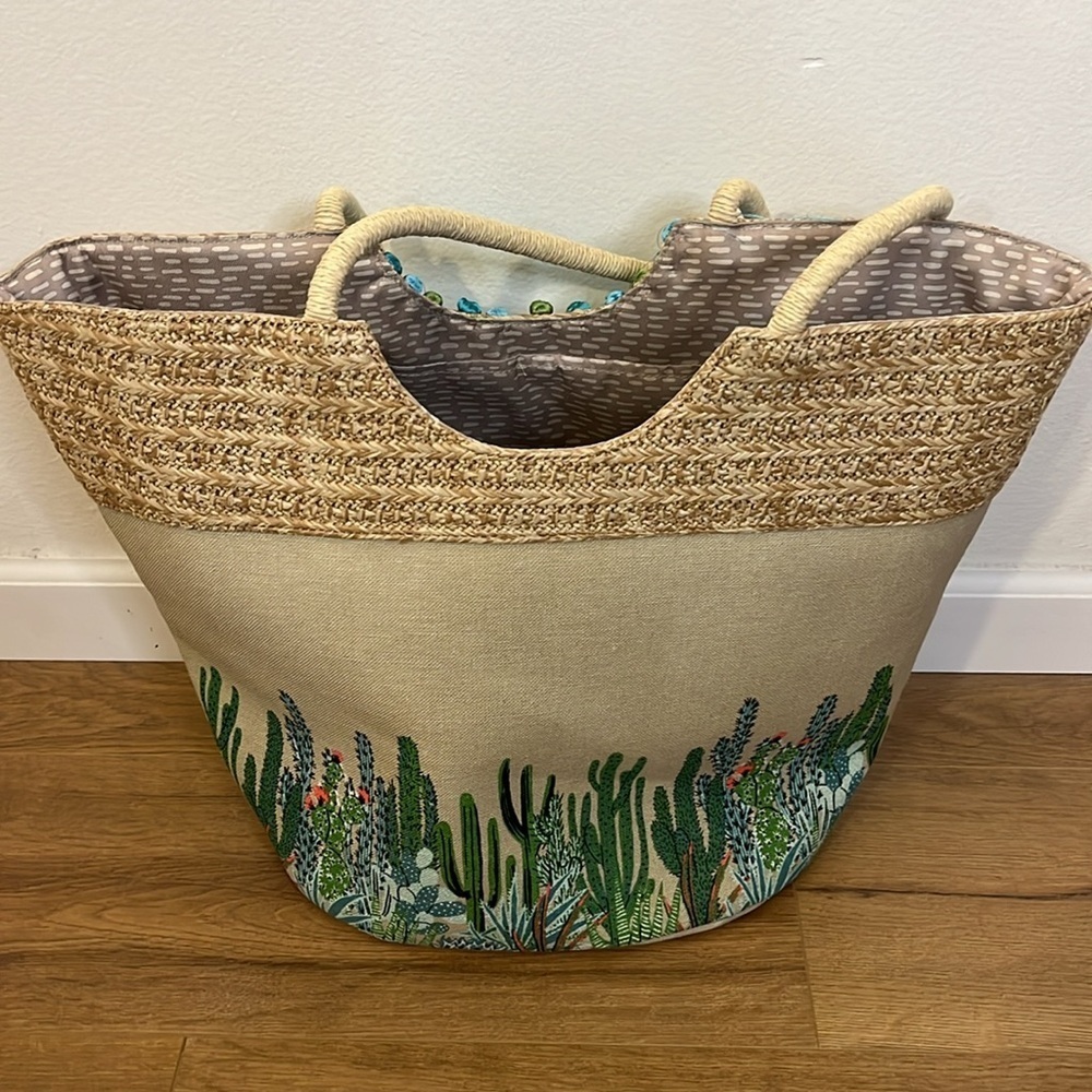 Sakroots Artist Circle Lola Beach Bag Natural Mojave Mirage Straw Tassels cactus - Picture 6 of 12